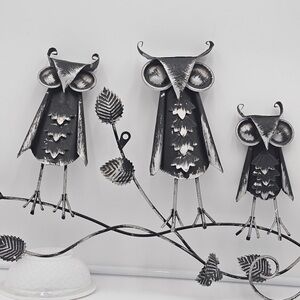 Mid Century Metal Three Owl Wall Decor Hanging